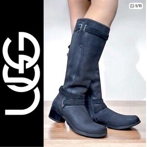 UGG Australia Darcie Tall Moto Riding Boot in Black Leather Sz 7.5